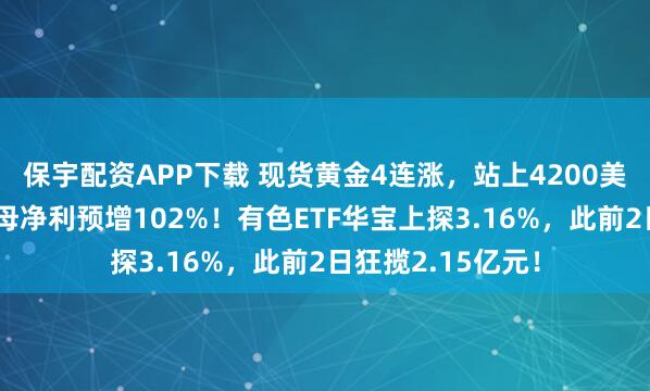 保宇配资APP下载 现货黄金4连涨，站上4200美元！天山铝业归母净利预增102%！有色ETF华宝上探3.16%，此前2日狂揽2.15亿元！
